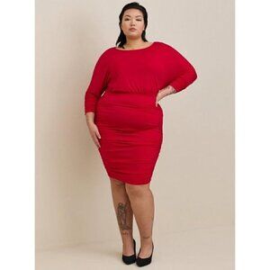 Women's Torrid Plus Size 4, 4X, 26 Studio Knit Shirred Vibrant Jester Red Dress